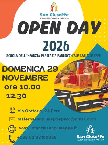 Open Day 2026 alla Scuola dell'Infanzia San Giuseppe di Pero: volantino