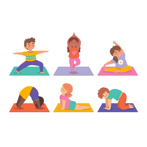 Yoga bimbi Milano: illustrazione bambini in posizioni yoga